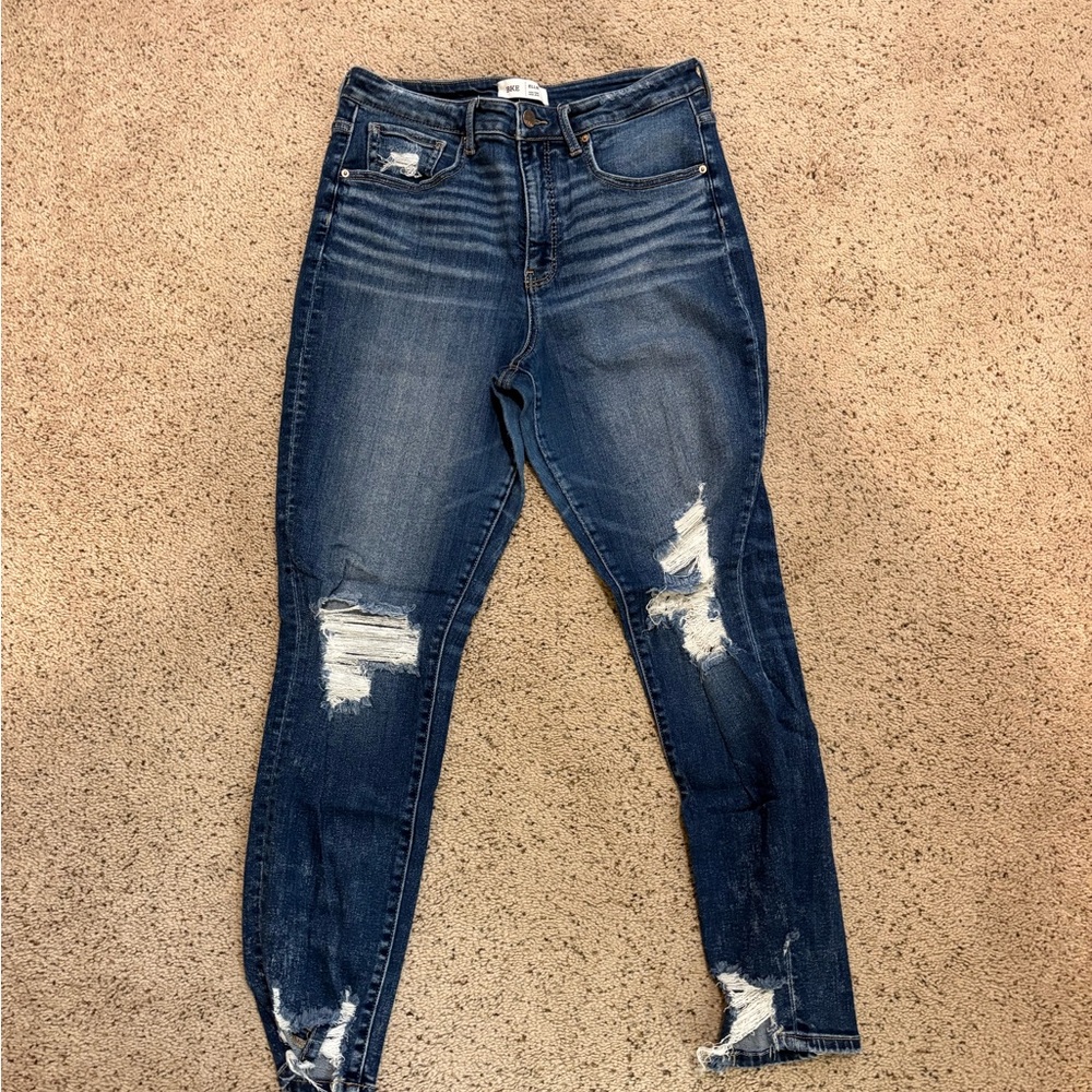 BKE Dark Blue Distressed Women's Ankle Jeans